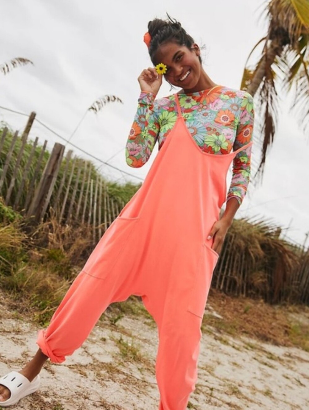 Free People Movement Hot Watermelon 🍉 Hot Shot Onsie Large Neon Coral Jumpsuit